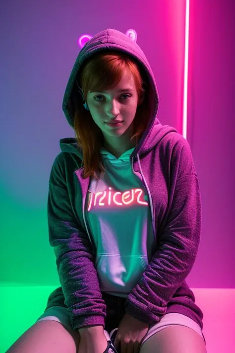 DEN_lollipop_ginger,
(sitting at a computer wearing headphones and playing games (holding a controller:1.2) wearing a (hoodie:1.2) in a (neon lit room:1.3), (gamer:1.2), gaming, (gamer girl:1.3), games, (purple lighting, neon:1.2):1.1),
bokeh, f1.4, 40mm, photorealistic, raw, 8k, textured skin, skin pores, intricate details  <lora:epi_noiseoffset2:1>, epiCRealism <lora:ClothingAdjuster3:-1>
