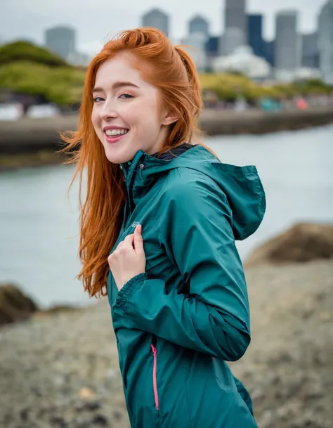upper body shot of (Jia Lissa woman) <lora:JiaLissa_SDXL_v1.0:1> wearing a Rab Vital windbreaker, happy, laughing, windy Seattle background, bokeh, perfect teeth,
incredibly sharp face focus, Hasselblad X1D II 50C      High resolution, excellent dynamic range, and medium format sensor      Hasselblad XCD 45mm f/4 (45mm, f/4)     ISO 100-25600, 1/125s, f/5.6, 45mm (for a medium shot, award winning, masterpiece