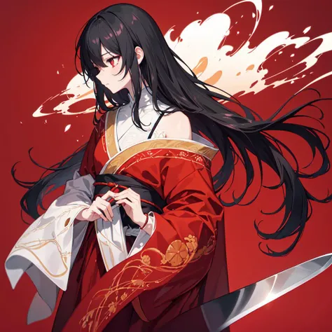 Ultra-realistic 8k CG, masterpiece, ((ultra-detailed background, delicate pattern, intricate details)), best quality, very detailed face, extremely detailed eyes and face, extremely detailed eyes, 1girl, samurai, solo, robe<red>, [(red background:1.6)::0.5], full body, in profile, long hair, black hair, red eyes, red highlight, sharp eyes, floating Red Smoke:1.8, Knife light artifact, , flame, thick smoke:1.6, river<lora:standingFullBodyWithBackgroundStyle_v10Offset:1> <lora:sunAndShadow_v10:0.4>