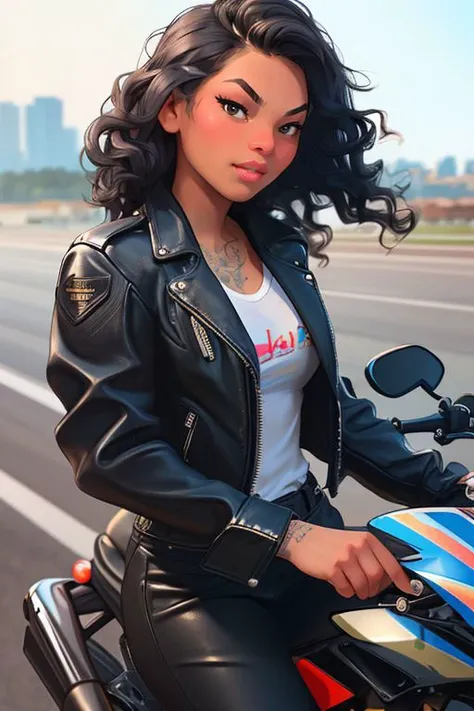DEN_valentinaomi_SG,
(riding a motorcycle:1.2) wearing (motorbike leathers:1.2), (riding a motorbike:1.2), (driving a motorbike:1.2),  (motorcycle:1.1), traffic, leather trousers, leather jacket, motorcycle boots, leather gloves,
bokeh, f1.4, 40mm, photorealistic, raw, 8k, textured skin, skin pores, intricate details  <lora:epi_noiseoffset2:1>, epiCRealism <lora:ClothingAdjuster3:-1.0>