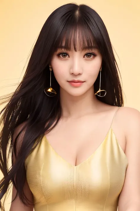<lora:liuyan:0.7>portrait of a beautiful sexy young woman, dreamike eyes, yellow dress, bangs, smirk, (epic:1.2),  (single color background:1.4),(dark studio lighting, sony a7, 50 mm, matte skin, pores, colors, hyperdetailed, hyperrealistic)