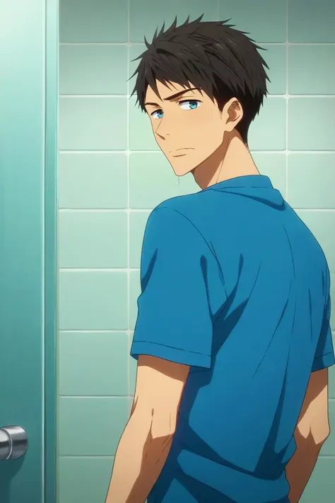 score_9, score_8_up, score_7_up, source_anime, rating_safe, , (realistic:0.6), , , 1boy, solo, male focus, <lora:sousuke_yamazaki_pony:0.9>, sousuke_yamazaki, black hair, blue eyes, short hair, straight-on, bathroom, day, looking back, wavy mouth, , <lora:sdxl_lightning_8step_lora:1>