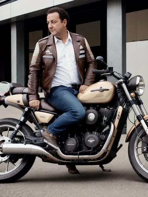 Coluche768 ,a man, short hair, leather jacket, racing motorbike, photography, ultra-sharpness, highest quality, art of Anya Millen, smooth, clear focus, trend on artforum, behance hd, muted colors <lora:Coluche768:0.7>