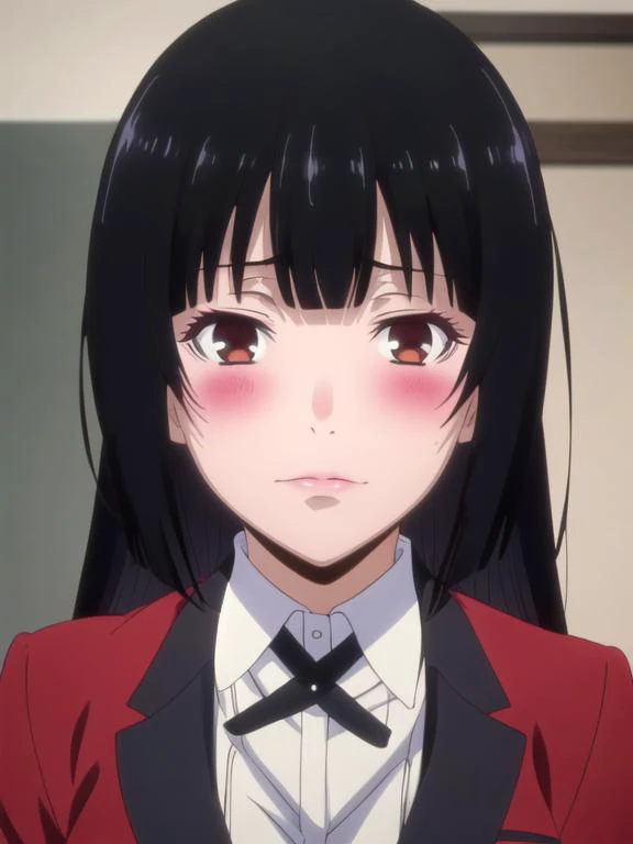 anime screencap, 1girl, solo focus, long hair, blush, makeup, expressive face detail, expressive face expression, bright face, well developed character design, looking at viewer, yumeko jabami, <lora:yumeko-kakegurui:1>, masterpiece, best quality, high quality