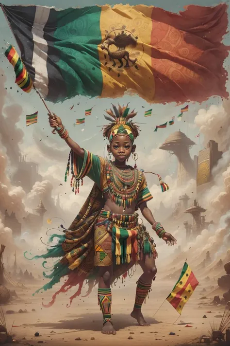 <lora:blk-history-style-darquelilly-v1:1> bhmstyle,waving flag, african colors