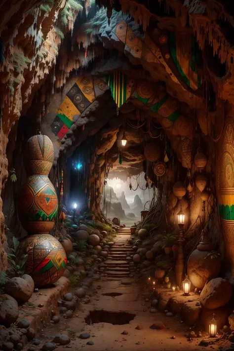 <lora:blk-history-style-darquelilly-v1:1> bhmstyle, cave, african colors