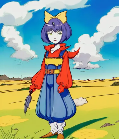 1girl, Eiko Carol, standing, grass, grass field, blue sky, yellow bow, hair bow, facing viewer, [amano yoshitaka, (traditional media:0.8):0.3]
<lora:EikoCarolFinalFantasy2:1.0> <lora:yoshitaka_amano_lora:1.3>
