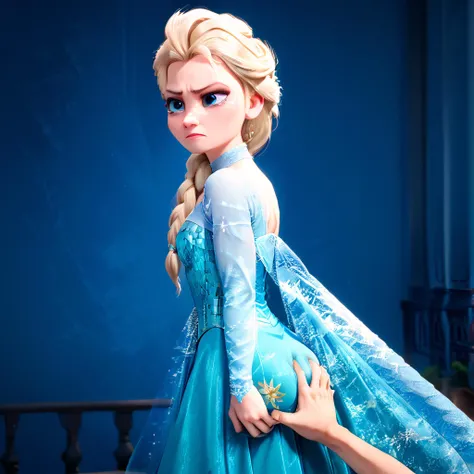 Solo focus, Score_9, score_8_up, score_7_up, masterpiece, best quality, 1girl, 1man, princess elsa, blonde, blue eyes, skinny, long blue dress, annoyed, tears, Clothed grab ass another, <lora:clothed-ass-grab:1.2>, Ass grab another, royal dance, Standing, zPDXL, source_realistic, zPDXLxxx, textured skin, skin pores, <lora:elsa_xl4:.8><lora:more_details:1> <lora:xl_more_art-full_v1:1>