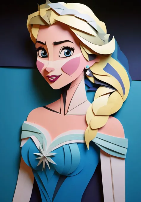 Elsa from frozen, Disney style PaperCutout style <lora:sdxl-PaperCutouts-Dreambooh:1>, Very detailed, clean, high quality, sharp image