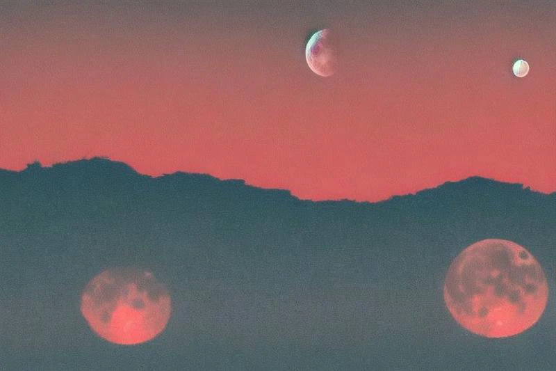 NIGHT , RED MOON AND SOME ONE LOKING AT SKY, 3MOON