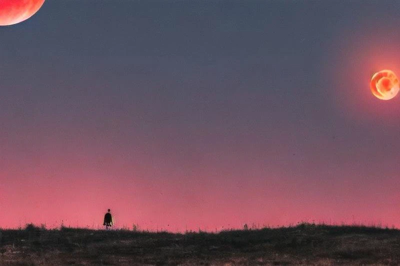 NIGHT , RED MOON AND SOME ONE LOKING AT SKY, 3MOON