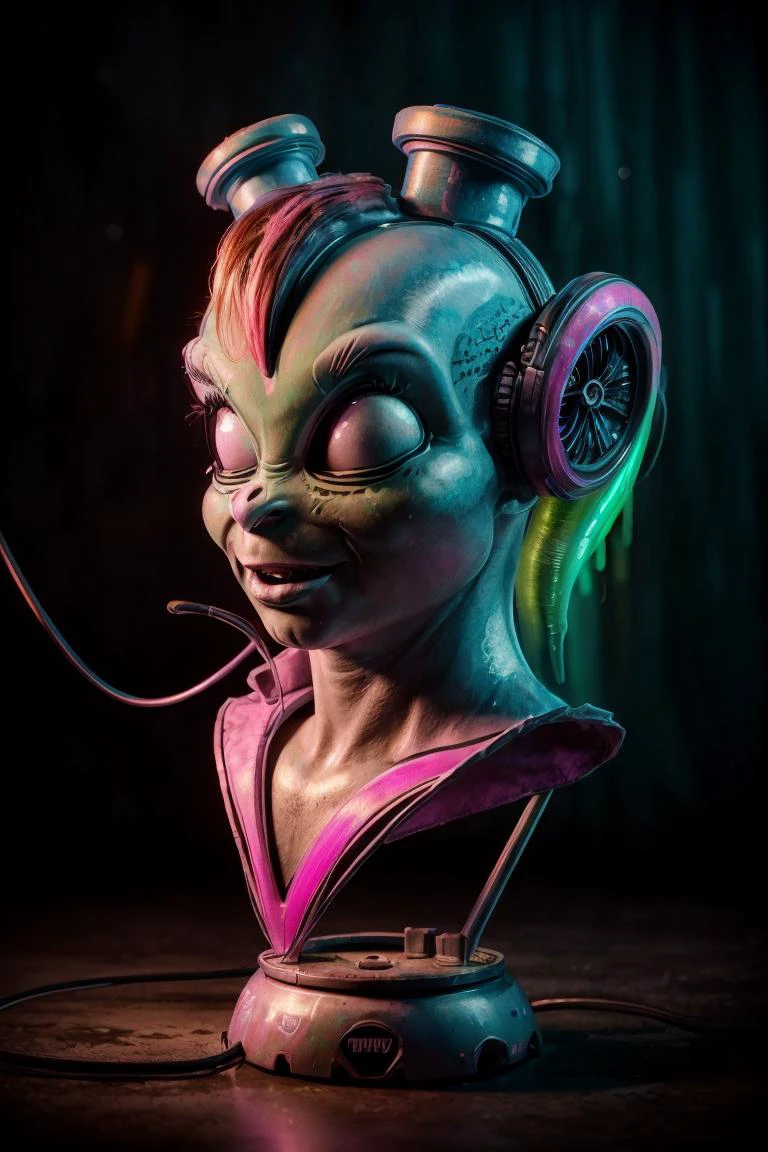 (ombre color scheme of neon green, neon blue, neon pink:1.4)
(alien:1.5) profile editorial illustration of the memento morti higly textured
volumetric lighting, Vibrant Rim Light <lora:WorldofScrap:0.7> worldofscrap, corroded, broken, junker <lora:add_detail:0.7> <lora:CARTOON_gadget_hackwrench_ownwaifu:1.2> CARTOON_gadget_hackwrench_ownwaifu <lora:breastsizeslideroffset:1.3>, subsurface scattering, ultra hd, 4k, high def, Photorealistic, Hyperrealistic, Hyper detailed, analog style, realistic, masterpiece, best quality, ultra realistic, 8k, Intricate, High Detail, film photography, soft lighting, heavy shadow