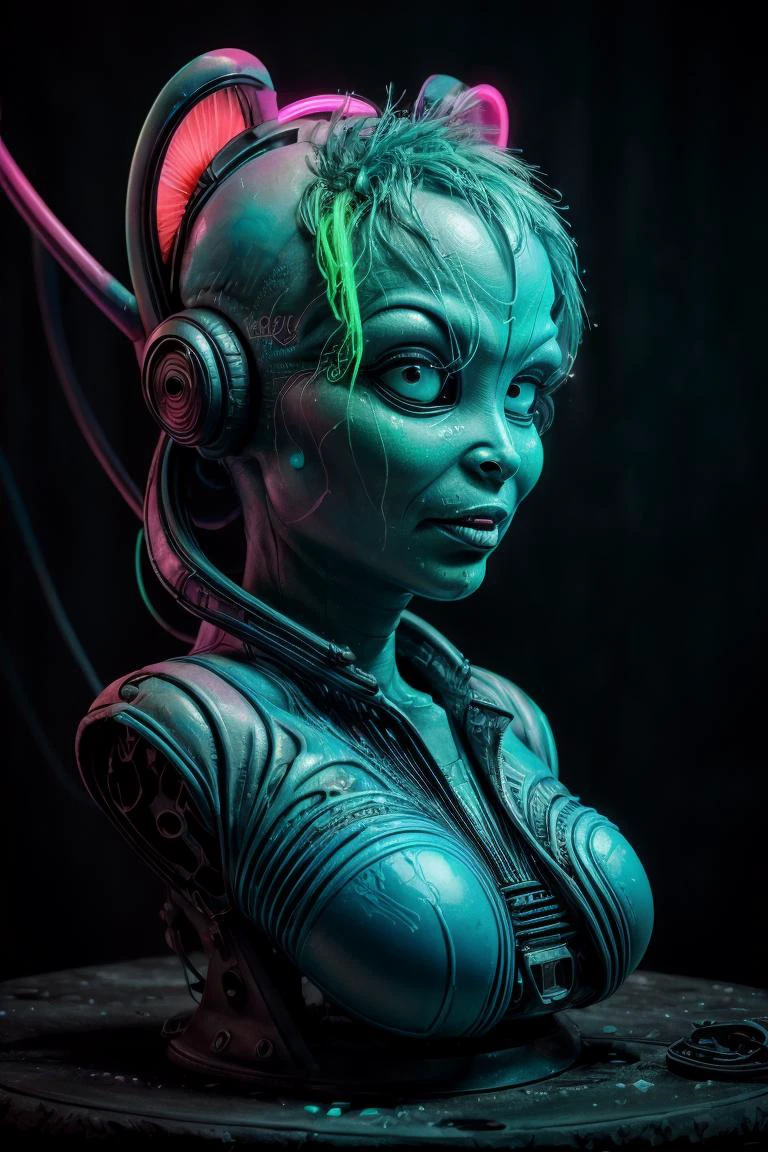 (ombre color scheme of neon green, neon blue, neon pink:1.4)
(alien:1.5) profile editorial illustration of the memento morti higly textured
volumetric lighting, Vibrant Rim Light <lora:WorldofScrap:0.7> worldofscrap, corroded, broken, junker <lora:add_detail:0.7> <lora:CARTOON_gadget_hackwrench_ownwaifu:0.7> CARTOON_gadget_hackwrench_ownwaifu <lora:breastsizeslideroffset:1.3>, subsurface scattering, ultra hd, 4k, high def, Photorealistic, Hyperrealistic, Hyper detailed, analog style, realistic, masterpiece, best quality, ultra realistic, 8k, Intricate, High Detail, film photography, soft lighting, heavy shadow