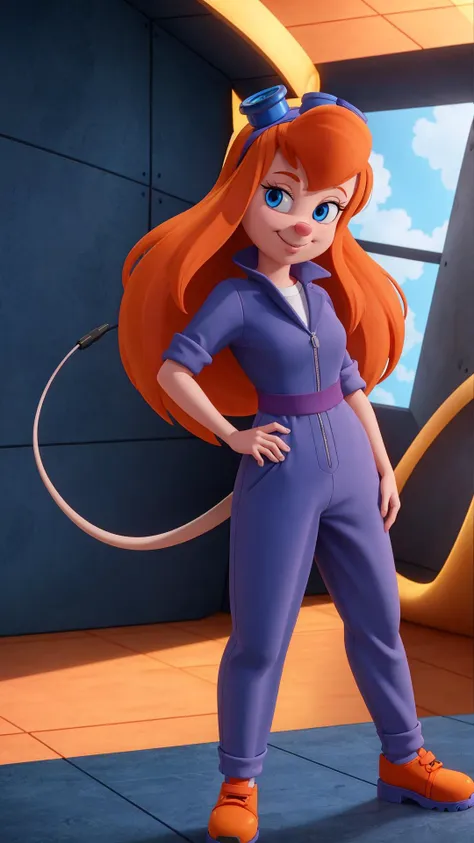 <lora:CARTOON_gadget_hackwrench_ownwaifu:0.8> CARTOON_gadget_hackwrench_ownwaifu, goggles on head, 1girl, long hair, orange hair, blue eyes, jumpsuit, tail,, masterpiece, best quality, extremely detailed, highly quality, 4k, sharp focus, professional, sharp focus, award winning, cinematic lighting, octane render, unreal engine, volumetrics dtx, Wallpaper,