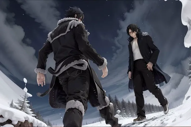 uchske man walking to black hair ,black coat, <lora:UchihaSasuke:0.8> <lora:Jojowalk-v2-step00000800:1>