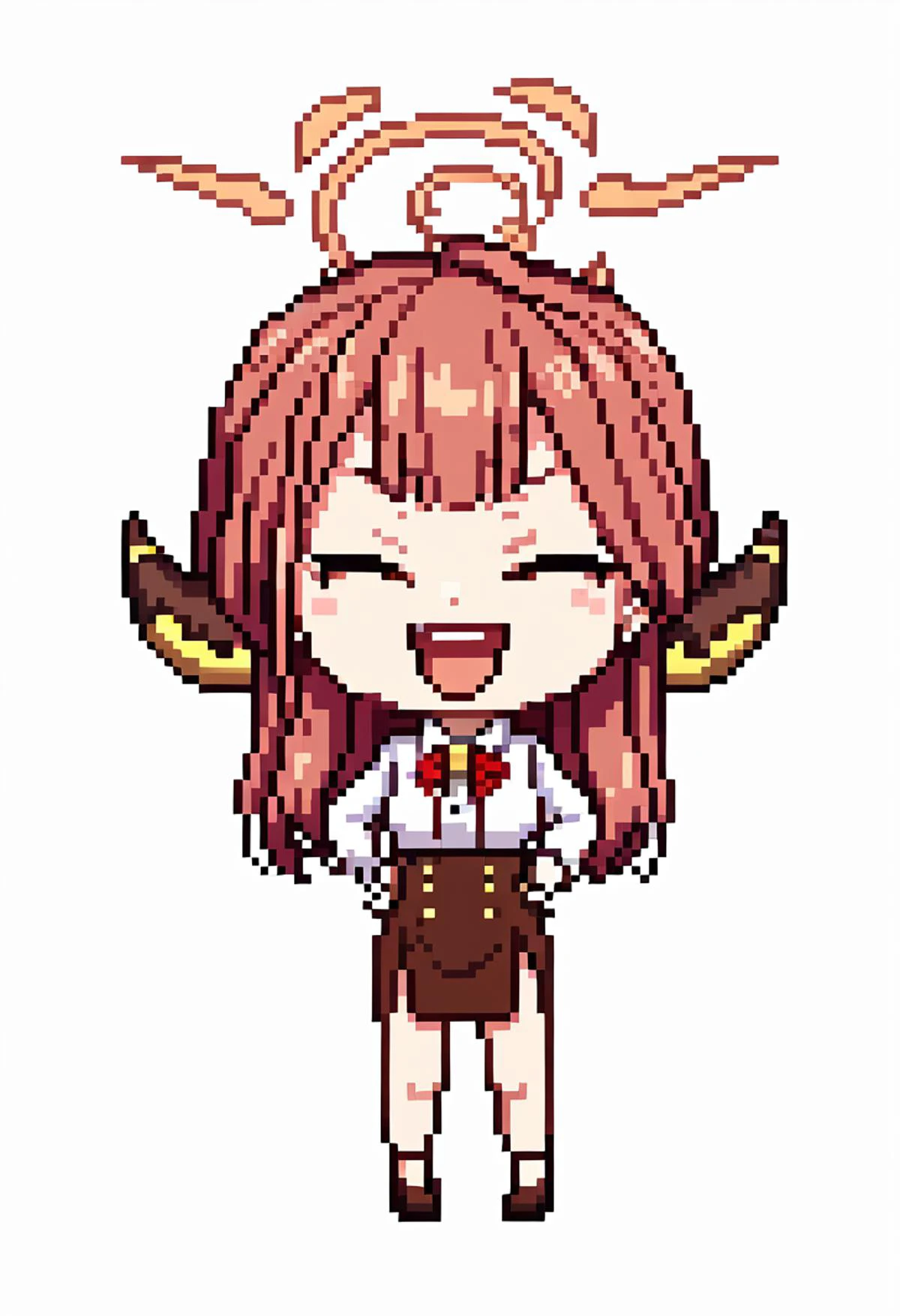 1girl, aru \(blue archive\), all in one <lora:blue_archive_all_v2:1>, full body, chibi, white background, smile, closed eyes, laughing, open mouth, <lora:Pixel_Art_Pony:1>