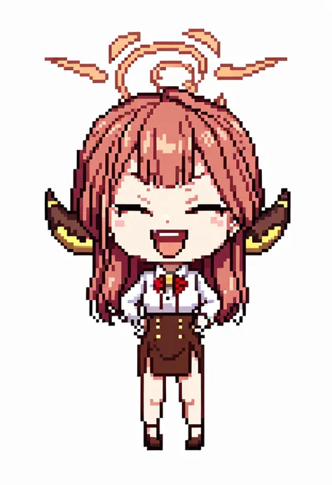 1girl, aru \(blue archive\), all in one <lora:blue_archive_all_v2:1>, full body, chibi,  white background, smile, closed eyes, laughing, open mouth, <lora:Pixel_Art_Pony:1>