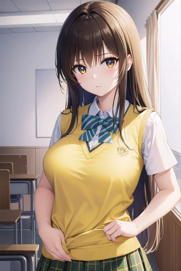 kotegawayui, <lyco:yuikotegawa-lyco-nochekaiser:1>,
yui kotegawa, black hair, (brown eyes:1.5), long hair,
BREAK green skirt, plaid, plaid skirt, sainan high school uniform, school uniform, skirt, sweater vest, (yellow sweater:1.3), short sleeves,
BREAK looking at viewer, (cowboy shot:1.5),
BREAK indoors, classroom,
BREAK <lyco:GoodHands-beta2:1>, (masterpiece:1.2), best quality, high resolution, unity 8k wallpaper, (illustration:0.8), (beautiful detailed eyes:1.6), extremely detailed face, perfect lighting, extremely detailed CG, (perfect hands, perfect anatomy),