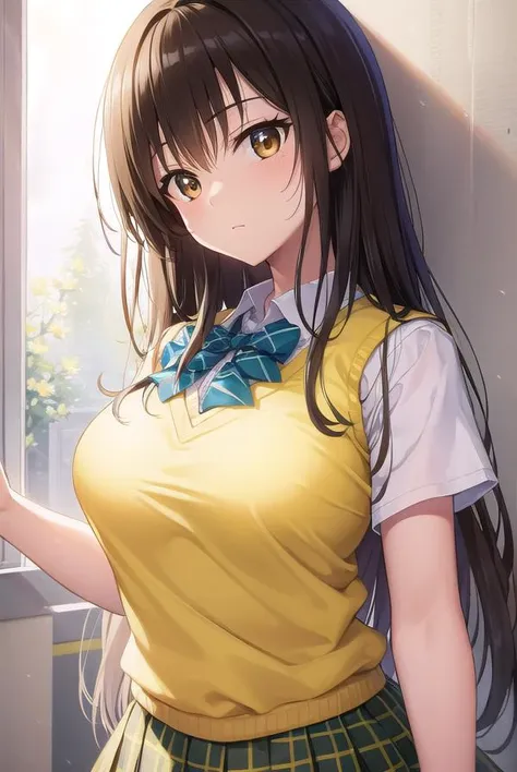 kotegawayui, <lyco:yuikotegawa-lyco-nochekaiser:1>,
yui kotegawa, black hair, (brown eyes:1.5), long hair,
BREAK green skirt, plaid, plaid skirt, sainan high school uniform, school uniform, skirt, sweater vest, (yellow sweater:1.3), short sleeves,
BREAK looking at viewer, (cowboy shot:1.5),
BREAK indoors, classroom,
BREAK <lyco:GoodHands-beta2:1>, (masterpiece:1.2), best quality, high resolution, unity 8k wallpaper, (illustration:0.8), (beautiful detailed eyes:1.6), extremely detailed face, perfect lighting, extremely detailed CG, (perfect hands, perfect anatomy),