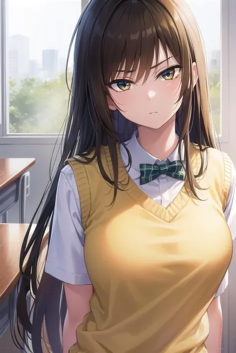 kotegawayui, <lyco:yuikotegawa-lyco-nochekaiser:1>,
yui kotegawa, black hair, (brown eyes:1.5), long hair, <lora:gekioko_v200:1>, angry,
BREAK green skirt, plaid, plaid skirt, sainan high school uniform, school uniform, skirt, sweater vest, (yellow sweater:1.3), short sleeves,
BREAK looking at viewer, (cowboy shot:1.5),
BREAK indoors, classroom,
BREAK <lyco:GoodHands-beta2:1>, (masterpiece:1.2), best quality, high resolution, unity 8k wallpaper, (illustration:0.8), (beautiful detailed eyes:1.6), extremely detailed face, perfect lighting, extremely detailed CG, (perfect hands, perfect anatomy),