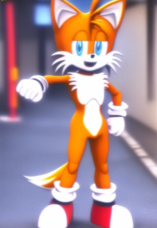 miles tails,standing,looking at viewer,anime style,street background
