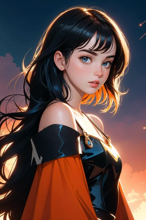 tv_Andraste_MXAI, (designed by Alfonso Cuaron:1.0) and (Thomas Lawrence:0.8) , cinema art, masterwork retro-futuristic, masterpiece, medium wide shot of a light-weight Ethiopian (Female:1.3) , the Female is very Nihilcore and Refined, she is reimagined as a Bloodborne game boss character, ð, she is feeling very smug as a Disney Princess, dressed in a very Familiar [Parka:Grunge clothing:9], The Off-the-shoulder top has a large DayGlo orange bows, her hair is [Stimulating|Annoyed] and styled as Afro, she has a Dirty [Nigerian:Pirate:19] Mustard Amphibian Eyes, Cloak, summer forest and Supernova in background, at Golden hour, FOV 90 degrees, Classical, Manic, Mannerism Art, Side lighting, Low shutter, Vivid Colors, Embroidery, fluorescent orange lightning bolts, charming Cold Colors eyes, pale skin, 64K, beautiful