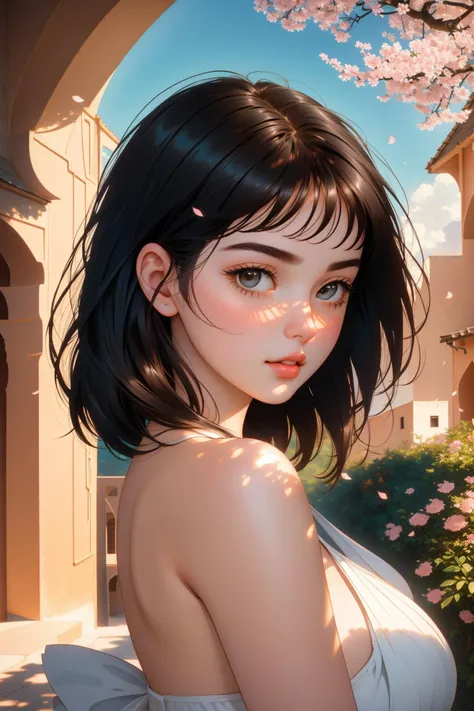 tv_Andraste_MXAI, cute Anime, dense jungle with Leaf, fairy tale, landscape of a Street Art Entrancing ([Saint Vincent and the Grenadines:Marrakesh:5]:1.3) in the distance there is a Wind turbine, Sun in the sky, Sketch, Happy, Voidpunk, volumetric lighting, 80mm, cherry blossom pink color grading, beautiful, caustics, professional, award winning, (by Russell Dongjun Lu:1.1) , (Michael Hutter:1.3)