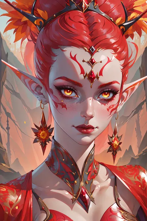Tiefling, woman character that embodies a vibrant presence. They are a true masterpiece of otherworldly beauty. This tiefling is depicted as a 1girl with ruby red skin, which shimmers with an ethereal glow. Their mesmerizing ebony black eyes draw others into their gaze, radiating a captivating aura. Completing their striking appearance, the tiefling has elegantly pointy ears and bares their shoulders confidently, showcasing their unique charm <lyco:V1Tiefling LyCO:1.0>