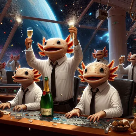 <lora:4xoltl:0.7> 4xolotl, axtolotl, happy celebrating, wearing white shirt and black tie,, Zip2D, glow effects, godrays, Hand drawn, render, 8k, octane render, cinema 4d, blender, dark, atmospheric 4k ultra detailed, cinematic, Sharp focus, big depth of field, Masterpiece, colors, 3d octane render, 4k, concept art, trending on artstation, hyperrealistic, Vivid colors, extremely detailed CG unity 8k wallpaper, trending on CGSociety, Intricate, High Detail, dramatic