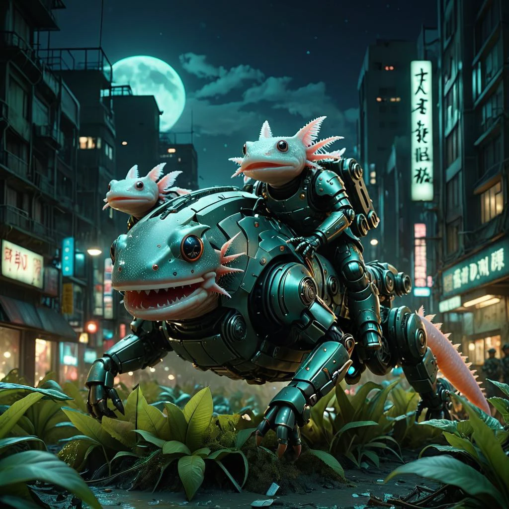 Zip2D, determind axolotl soldiers riding bipedal mecha axolotls, <lora:4xoltl:0.35>, 2000s vintage RAW photo, photorealistic, film grain, candid camera, color graded cinematic, eye catchlights, atmospheric lighting, macro shot, skin pores, imperfections, natural, shallow dof,
