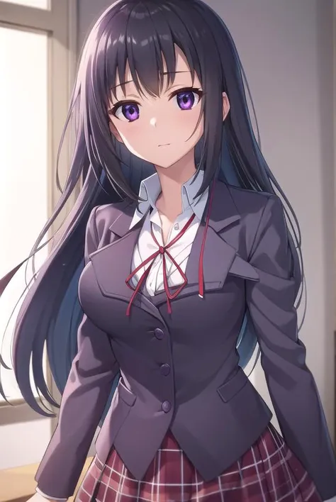 chizuruakaba, <lora:chizuru akaba s2-lora-nochekaiser:1>,
chizuru akaba, long hair, black hair, (purple eyes:1.1),
BREAK skirt, school uniform, plaid, plaid skirt, shirt, white shirt, collared shirt, jacket, long sleeves, black jacket,
BREAK indoors, classroom,
BREAK looking at viewer, (cowboy shot:1.5),
BREAK <lyco:GoodHands-beta2:1>, (masterpiece:1.2), best quality, high resolution, unity 8k wallpaper, (illustration:0.8), (beautiful detailed eyes:1.6), extremely detailed face, perfect lighting, extremely detailed CG, (perfect hands, perfect anatomy),