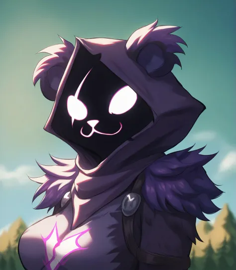 score_9, score_8_up, score_7_up, score_6_up, score_5_up, score_4_up, source_furry, [px|pci], raven team leader, detailed background, outside, anthro, solo, glowing eyes, female, glowing, hood, breasts, purple body, fur, clothed, outside, sky, fecharis, empty eyes, purple fur, day, absurd res, digital media (artwork), eye scar, looking at viewer-, detailed background, scar, mask, (face focus, headshot portrait, close-up, face closeup:1.3), 
 <lora:raven-team-leader_pdxl:1>