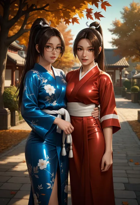score_9, score_8_up, score_7_up, score_6_up, source_anime, masterpiece, newest,
shiny clothes, shiny skin, fine fabric detail 
multiple girls, 2girls, shiranui flare, tight clothing, glasses, glasses, yuri, autumn, village, traditional dress, yukata BREAK moaning