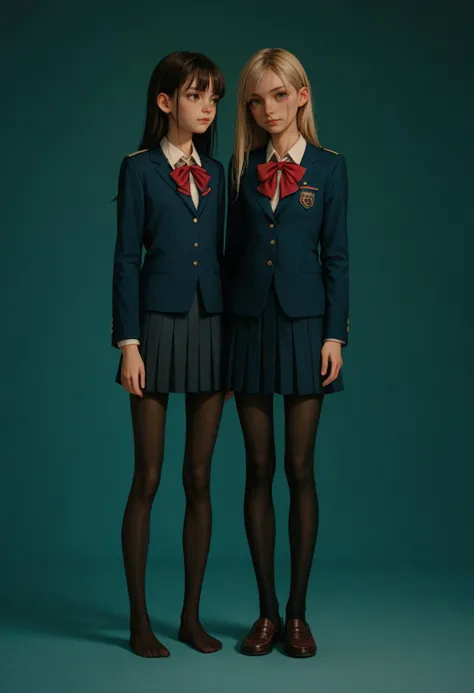 score_9, score_8_up, score_7_up, score_6_up, source_anime, masterpiece, newest,
2girls, skinny, pantyhose, no shoes, school uniform, standing, simple background, yuri, age difference