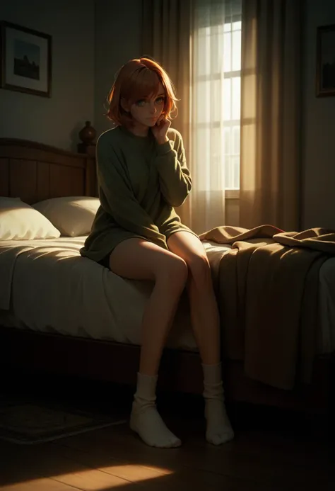 score_9, score_8_up, score_7_up, score_6_up, source_anime, masterpiece, newest,
1girl, cute, solo, full body, bedroom, socks, soft lighting, warm lighting, arm under chin