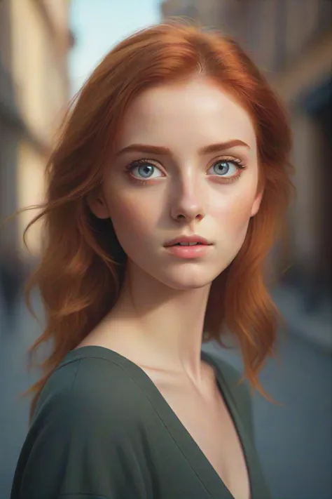 gorgeous young modern fashionable girl with expressive eyes and ginger hair, perfect beautiful eyes, beautiful detailed face, dynamic pose,  sharp focus,  excellent composition, cinematic atmosphere, precise correct anatomy, aesthetichigh detail of the face image, extremely realistic photo, upper body, 
(masterpiece:1.2), (best quality:1.2), ultra-detailed, best shadow, detailed background, high contrast, (best illumination, an extremely delicate and beautiful), ((cinematic light)), hyper detail, dramatic light, intricate details, 8k,  very aesthetic,