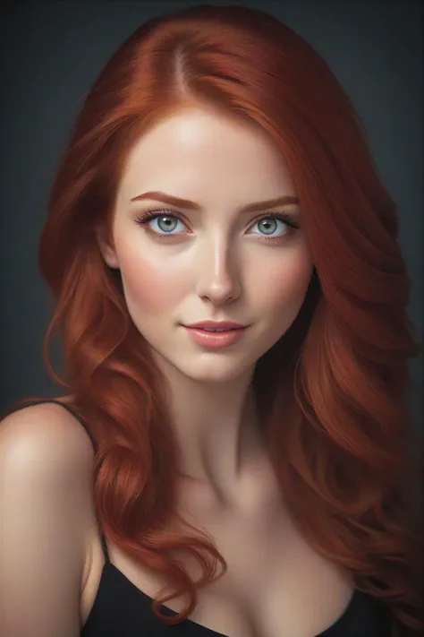 a close up from a gorgeous red haired girl, beautiful detailed radiant red hair, long hair,  beautiful detailed gray eyes,  portrait, shy smile, (extreme realistic photo),
(masterpiece:1.2), (best quality:1.2), ultra-detailed, best shadow, detailed background, high contrast, (best illumination, an extremely delicate and beautiful), ((cinematic light)), hyper detail, dramatic light, intricate details, 8k,  very aesthetic, ((realistic)),