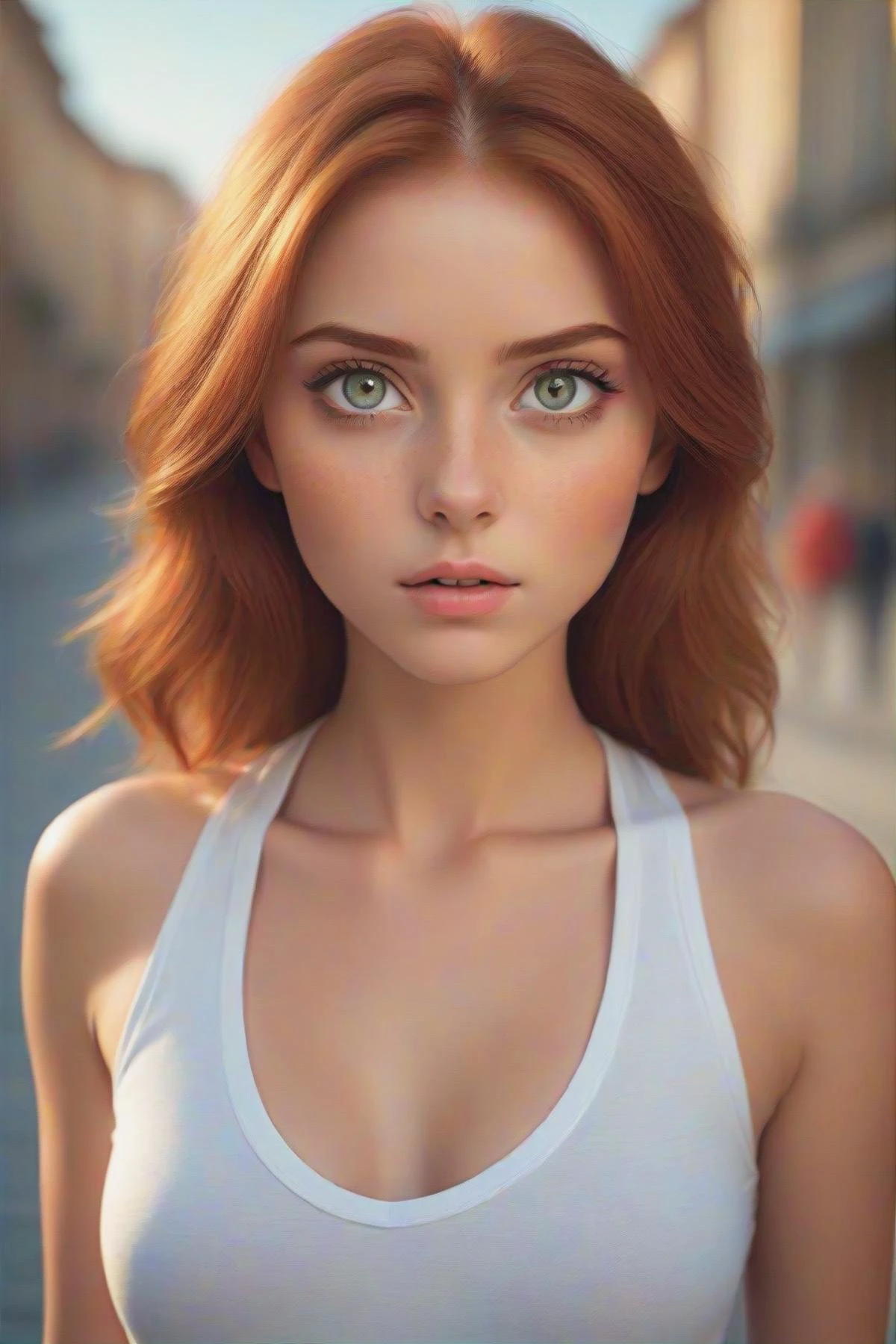 gorgeous young modern fashionable girl with expressive eyes and ginger hair, perfect beautiful eyes, beautiful detailed face, dynamic pose, sharp focus, excellent composition, cinematic atmosphere, precise correct anatomy, aesthetichigh detail of the face image, extremely realistic photo, upper body,
(masterpiece:1.2), (best quality:1.2), ultra-detailed, best shadow, detailed background, high contrast, (best illumination, an extremely delicate and beautiful), ((cinematic light)), hyper detail, dramatic light, intricate details, 8k, very aesthetic,
