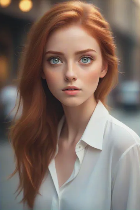 gorgeous young modern fashionable girl with expressive eyes and ginger hair, perfect beautiful eyes, beautiful detailed face, dynamic pose,  sharp focus,  excellent composition, cinematic atmosphere, precise correct anatomy, aesthetichigh detail of the face image, extremely realistic photo, upper body, 
(masterpiece:1.2), (best quality:1.2), ultra-detailed, best shadow, detailed background, high contrast, (best illumination, an extremely delicate and beautiful), ((cinematic light)), hyper detail, dramatic light, intricate details, 8k,  very aesthetic,