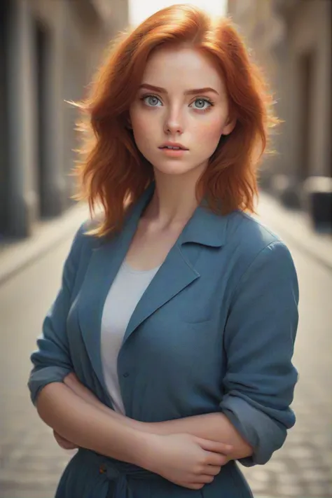 gorgeous young modern fashionable girl with expressive eyes and ginger hair, perfect beautiful eyes, beautiful detailed face, dynamic pose,  sharp focus,  excellent composition, cinematic atmosphere, precise correct anatomy, aesthetichigh detail of the face image, extremely realistic photo, upper body, 
(masterpiece:1.2), (best quality:1.2), ultra-detailed, best shadow, detailed background, high contrast, (best illumination, an extremely delicate and beautiful), ((cinematic light)), hyper detail, dramatic light, intricate details, 8k,  very aesthetic,