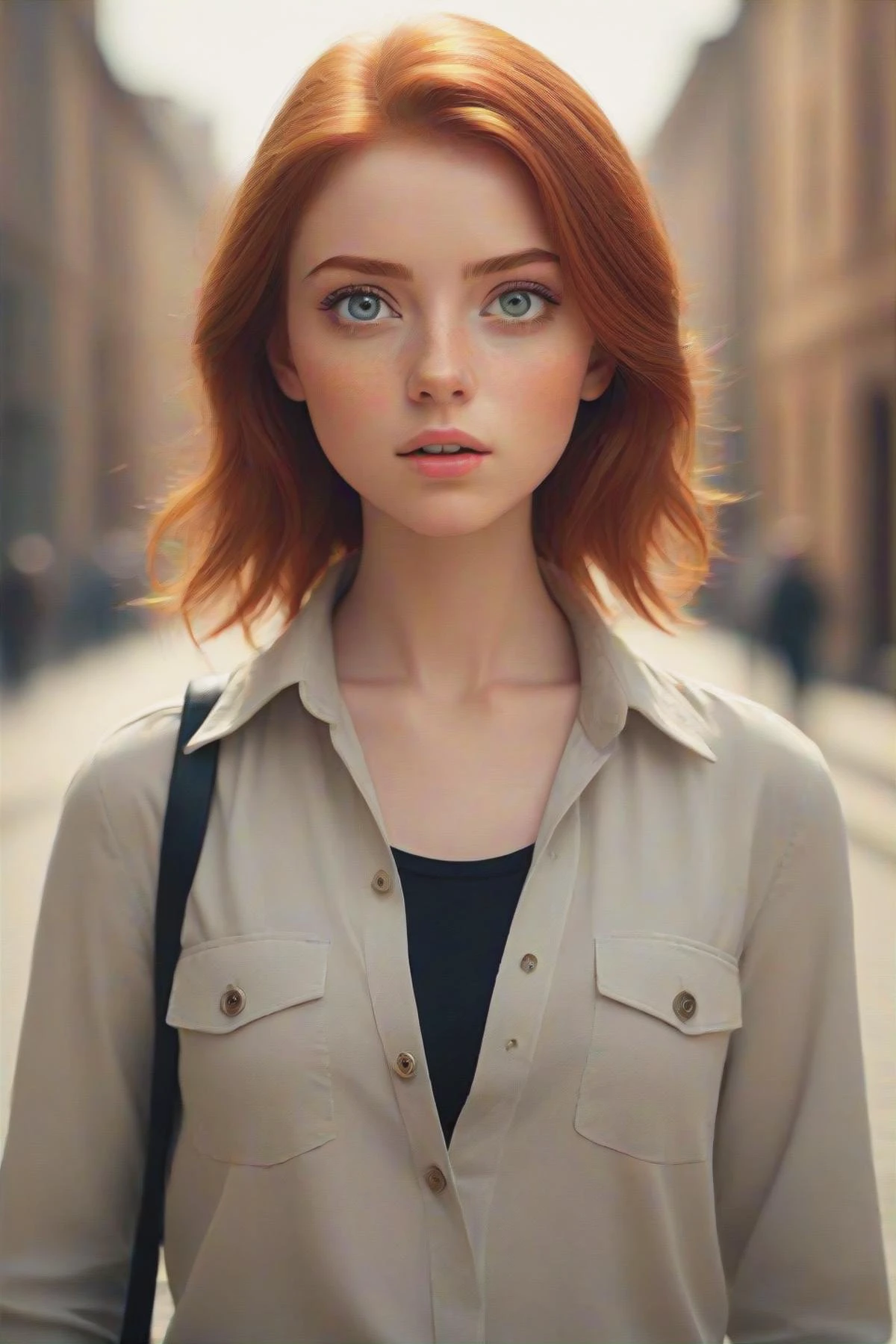 gorgeous young modern fashionable girl with expressive eyes and ginger hair, perfect beautiful eyes, beautiful detailed face, dynamic pose, sharp focus, excellent composition, cinematic atmosphere, precise correct anatomy, aesthetichigh detail of the face image, extremely realistic photo, upper body,
(masterpiece:1.2), (best quality:1.2), ultra-detailed, best shadow, detailed background, high contrast, (best illumination, an extremely delicate and beautiful), ((cinematic light)), hyper detail, dramatic light, intricate details, 8k, very aesthetic,