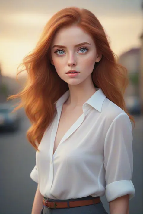 gorgeous young modern fashionable girl with expressive eyes and ginger hair, perfect beautiful eyes, beautiful detailed face, dynamic pose,  sharp focus,  excellent composition, cinematic atmosphere, precise correct anatomy, aesthetichigh detail of the face image, extremely realistic photo, upper body, 
(masterpiece:1.2), (best quality:1.2), ultra-detailed, best shadow, detailed background, high contrast, (best illumination, an extremely delicate and beautiful), ((cinematic light)), hyper detail, dramatic light, intricate details, 8k,  very aesthetic,