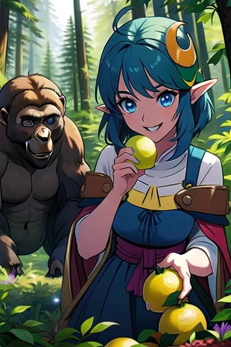 <lora:colorize:1.0> <lora:light_slider_v10:4>
<lora:mushroomPoach:0.7>1girl, solo, (lemons:1.2), lemon bush, forest ,
<lora:SO2-RenaLanford-tappy:1> rena, crescent hair ornament, renadef, red cape, blue skirt, (ahoge:0.6), short blue hair, holding lemon,
(gorilla:1.2)