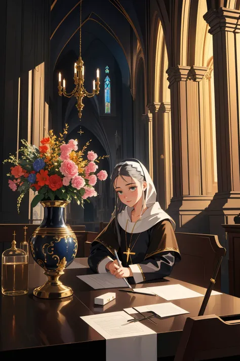 1girl, (still life art by Willem Claesz. Heda:1.3) , dark Redshift render, concept art, landscape of a Retrofuturistic Stimulating ([Wallis and Futuna:Cathedral of Saint Domnius:4]:1.3) from inside of a DayGlo green Monoliths, lush flora and flowers, Hazy conditions, Ultra Detailed, Sad, Industrial Art, Ambient lighting, F/5, Saturated, bold lettering, underpainting, photolab, lots of details