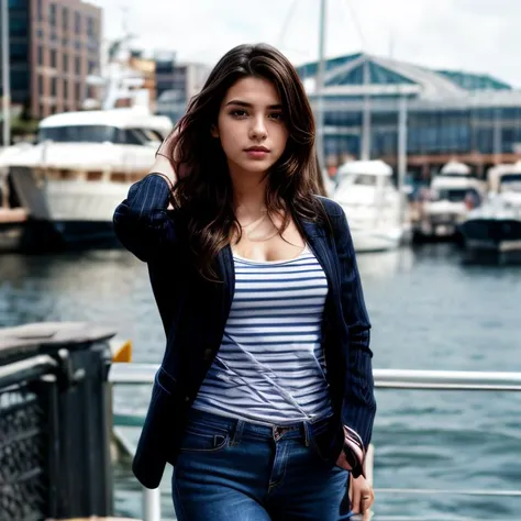 (Baltimore Inner Harbor, SFW, casual blazer, striped tee, skinny jeans, boat shoes, exploring the waterfront, early afternoon:1.35) Instagram_Influencer_116_By_Stable_Yogi
Faceshot_By_stable_yogi
Styler_Embedding_By_Stable_Yogi
<lora:Detail Blaster By Stable Yogi:0.5>
(center_parted_long_wavy_hair)
