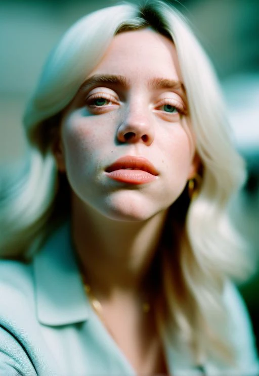 close up, RAW, analog style, 1girl, a side view full body height portrait of (face of BiL13L1SH:1.0),( long pastel hair), beautiful eyes, white background, ((high detailed)), ((sharp focus)), 8k uhd, dslr, high quality, film grain, Fujifilm XT3,(smiling,teeth)