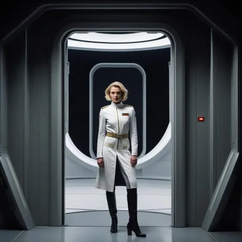 fiaf wide shot of a strong woman with short blonde hair and wearing a white tunic standing in a hangar, doorway
fiaf, frame in a frame, science fiction, clean single, wide shot, cinematic lighting, Stanley Kubrick, Arriflex 35 BL, star citizen
<lora:FIAF_Frame-In-A-Frame:1.0>