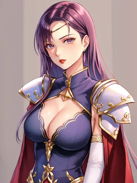 <lora:Brunnya_FE-10:0.8>, brunnya fe, 1girl, solo, breasts, looking at viewer, gloves, cleavage, jewelry, upper body, earrings, elbow gloves, white gloves, cape, armor, lips, clothing cutout, makeup, cleavage cutout, lipstick, shoulder armor, pauldrons, circlet, red lips