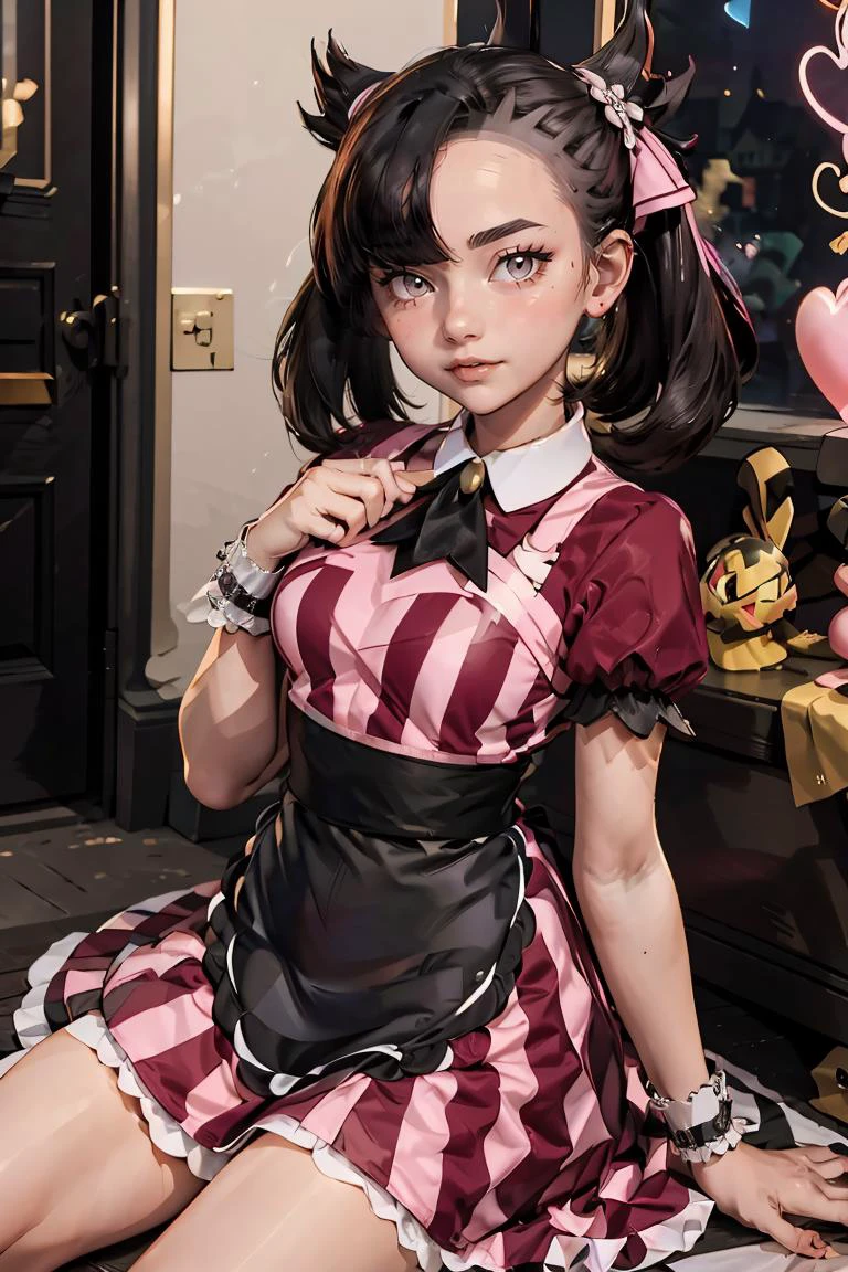 (masterpiece, best quality), 1girl, <lora:Palentines_2022:0.8> marnie (palentines 2022) (pokemon), marnie (pokemon),, bea (palentines 2022) (pokemon), bea (pokemon), , pink dress, pokemon, pokemon masters ex, red shirt, shirt, short sleeves, waist apron, wrist cuffs, gift, gift box,