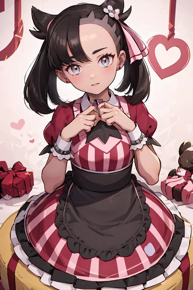 (masterpiece, best quality), 1girl, <lora:Palentines_2022:0.8> marnie (palentines 2022) (pokemon), marnie (pokemon),, bea (palentines 2022) (pokemon), bea (pokemon), , pink dress, pokemon, pokemon masters ex, red shirt, shirt, short sleeves, waist apron, wrist cuffs, gift, gift box,